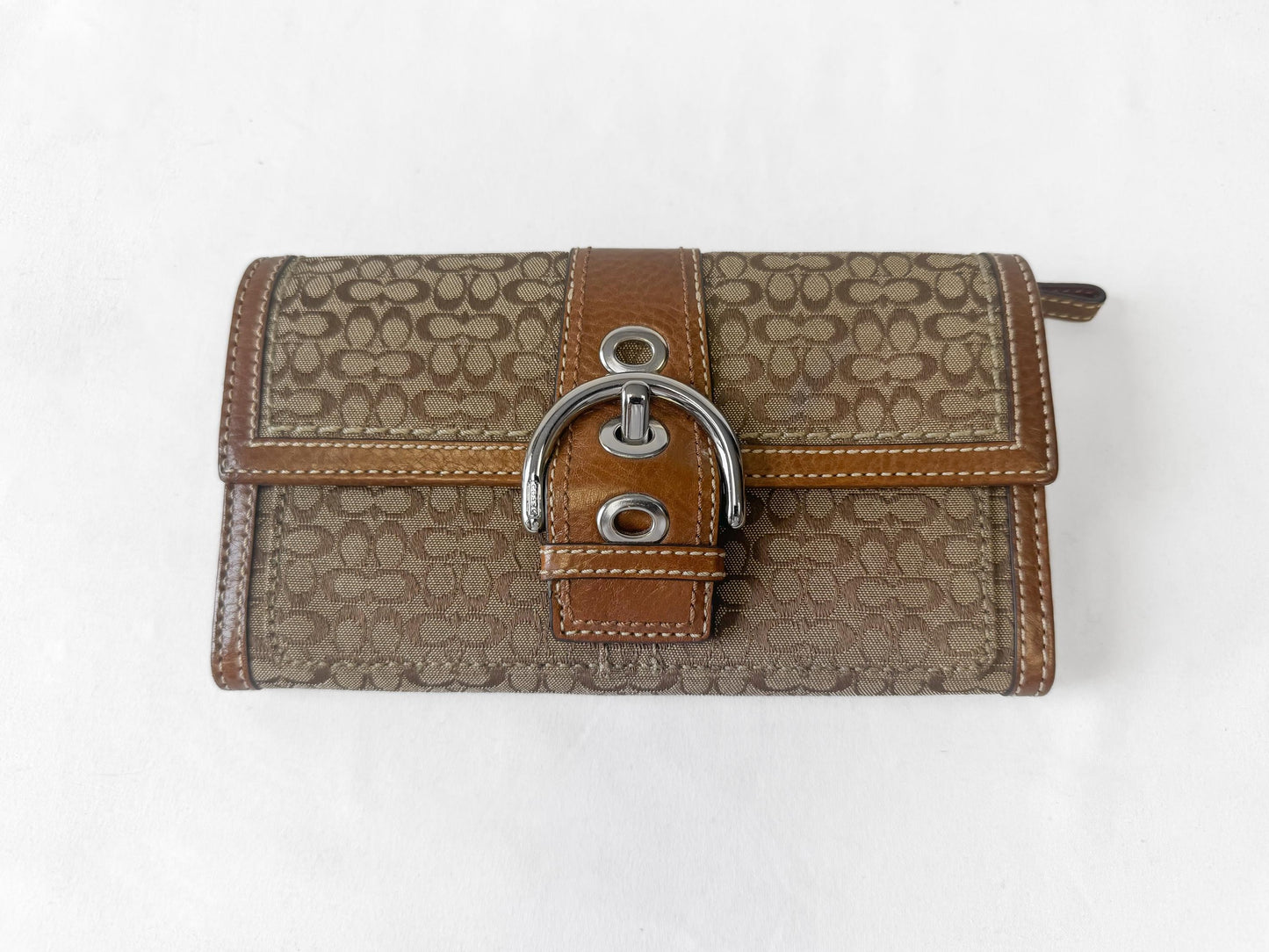 Y2K 00s Coach Soho Signature Beige Khaki Brown Canvas Leather Wallet