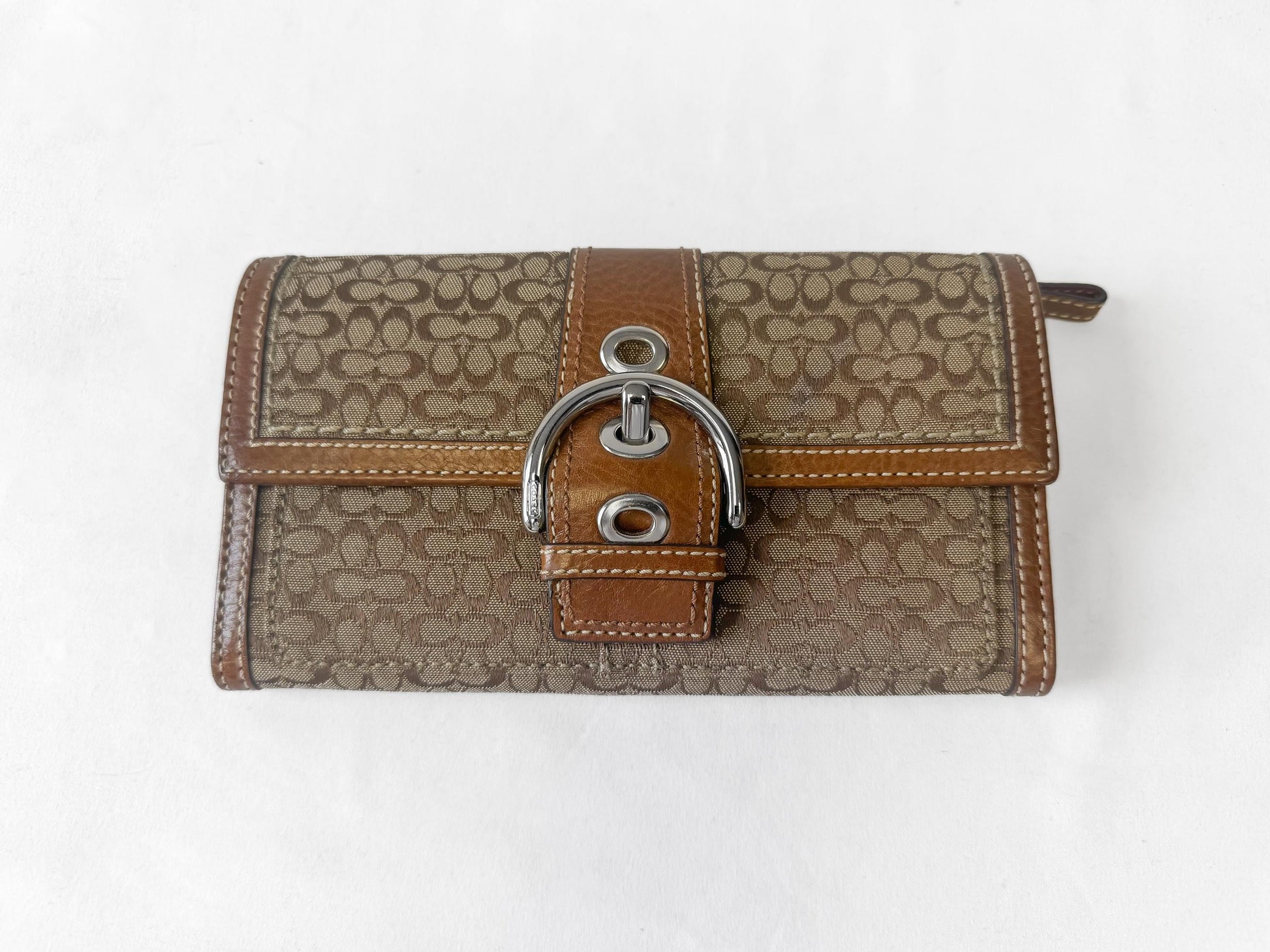 Y2K 00s Coach Soho Signature Beige Khaki Brown Canvas Leather Wallet