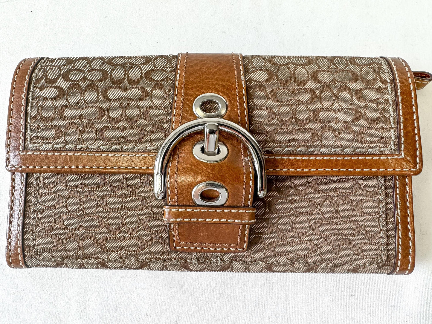 Y2K 00s Coach Soho Signature Beige Khaki Brown Canvas Leather Wallet