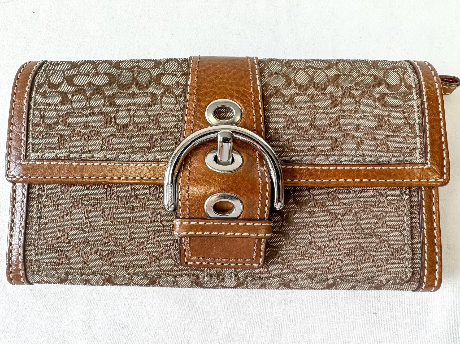 Y2K 00s Coach Soho Signature Beige Khaki Brown Canvas Leather Wallet
