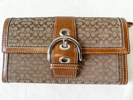Y2K 00s Coach Soho Signature Beige Khaki Brown Canvas Leather Wallet