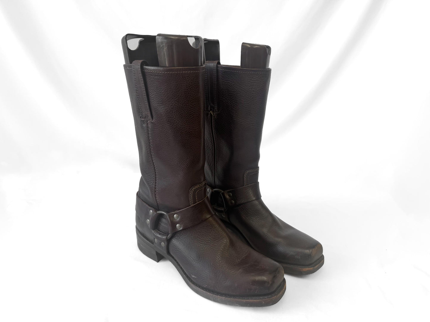 Vintage Frye Chocolate Brown Leather Square Toe Harness Boots, Men's Sz. 10M, Unisex Western Style Boots