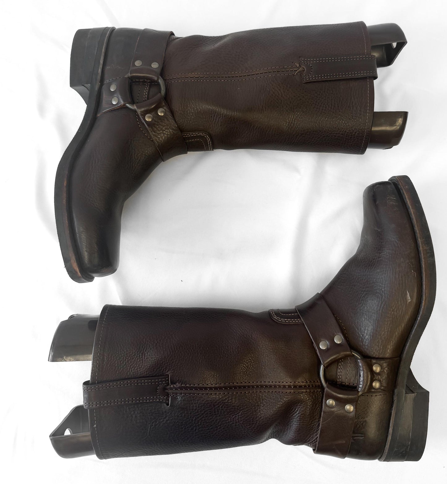 Vintage Frye Chocolate Brown Leather Square Toe Harness Boots, Men's Sz. 10M, Unisex Western Style Boots
