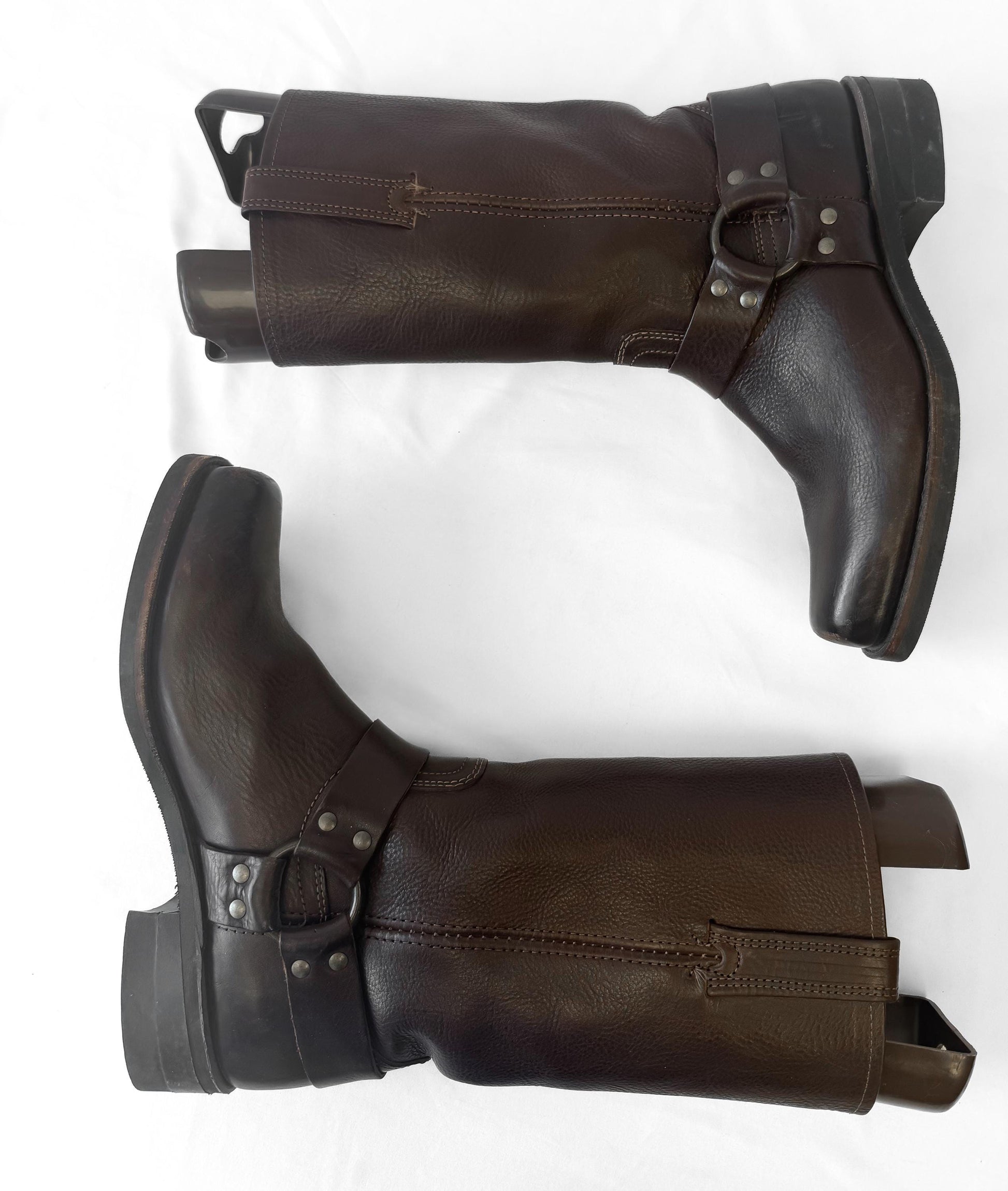 Vintage Frye Chocolate Brown Leather Square Toe Harness Boots, Men's Sz. 10M, Unisex Western Style Boots