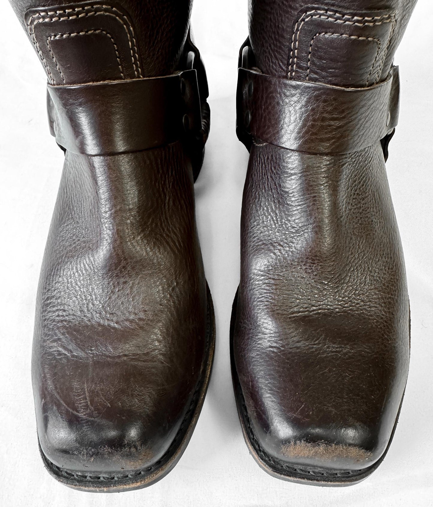 Vintage Frye Chocolate Brown Leather Square Toe Harness Boots, Men's Sz. 10M, Unisex Western Style Boots