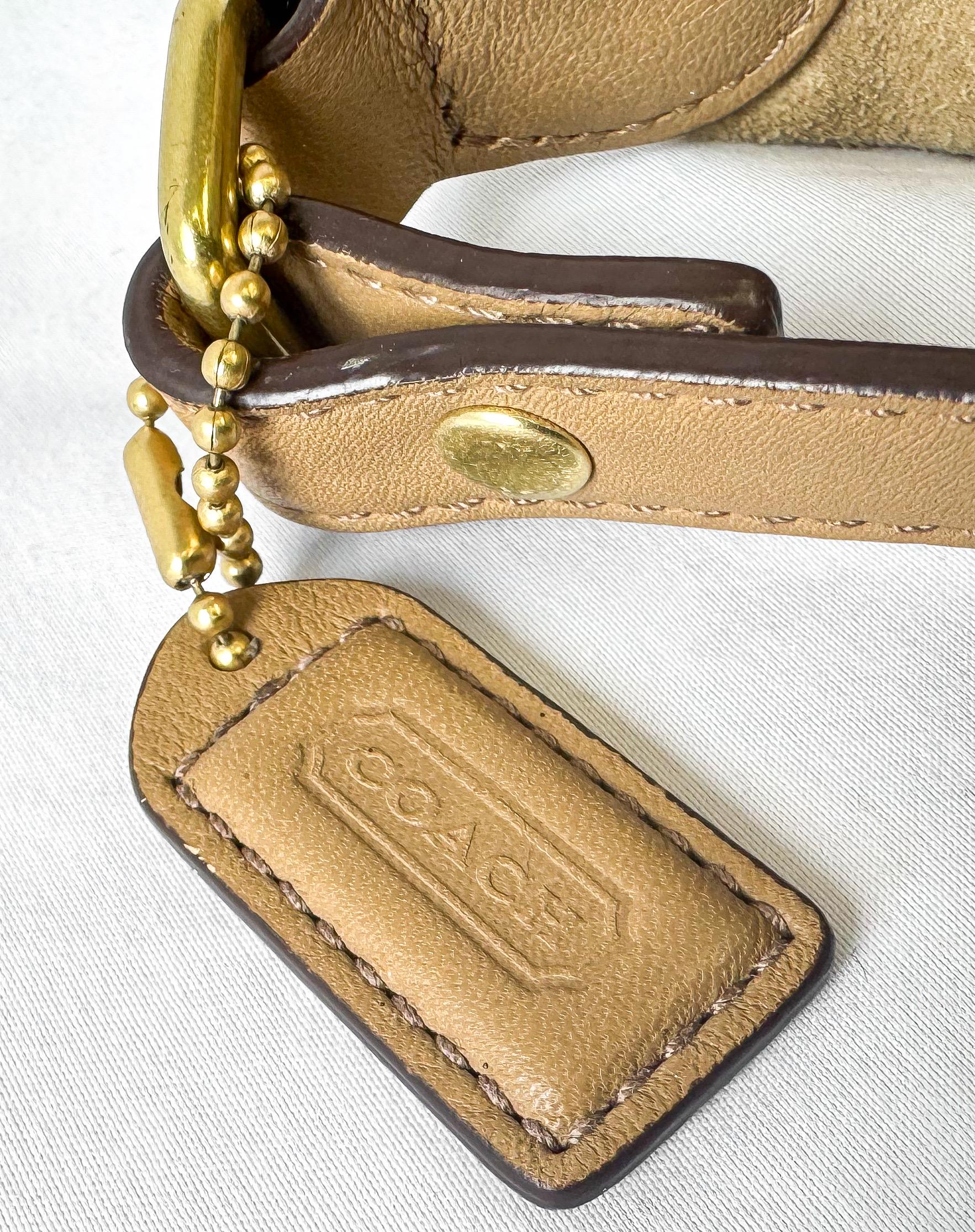 Y2K 00s Coach Suede Tan Beige Embossed Logo Top Handle Mini Bag