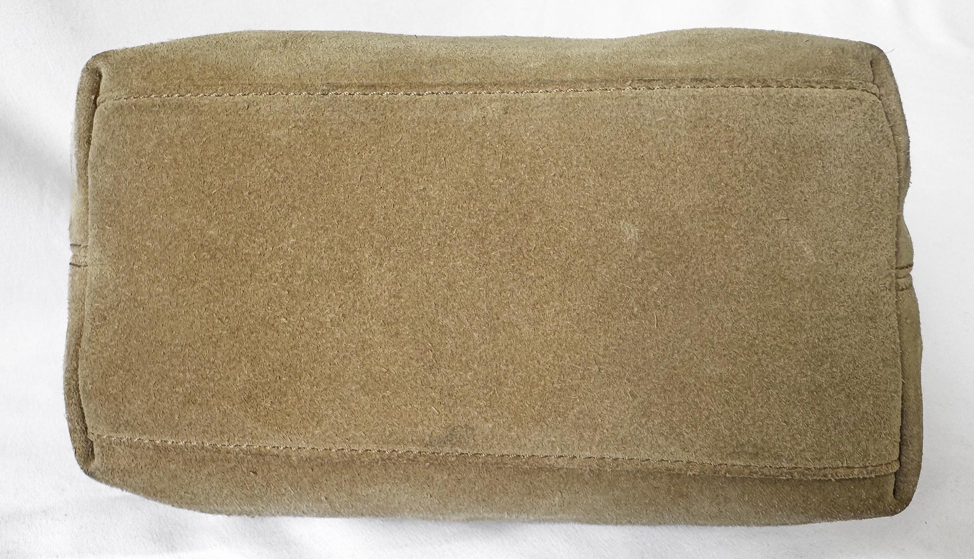 Y2K 00s Coach Suede Tan Beige Embossed Logo Top Handle Mini Bag