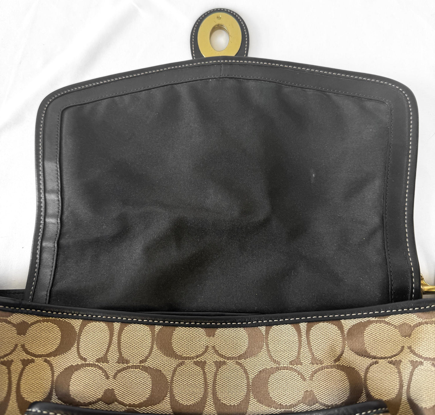 Y2K 00s Vintage Coach Ali Legacy Turnlock Beige Khaki Black Shoulder Bag, Style 12857