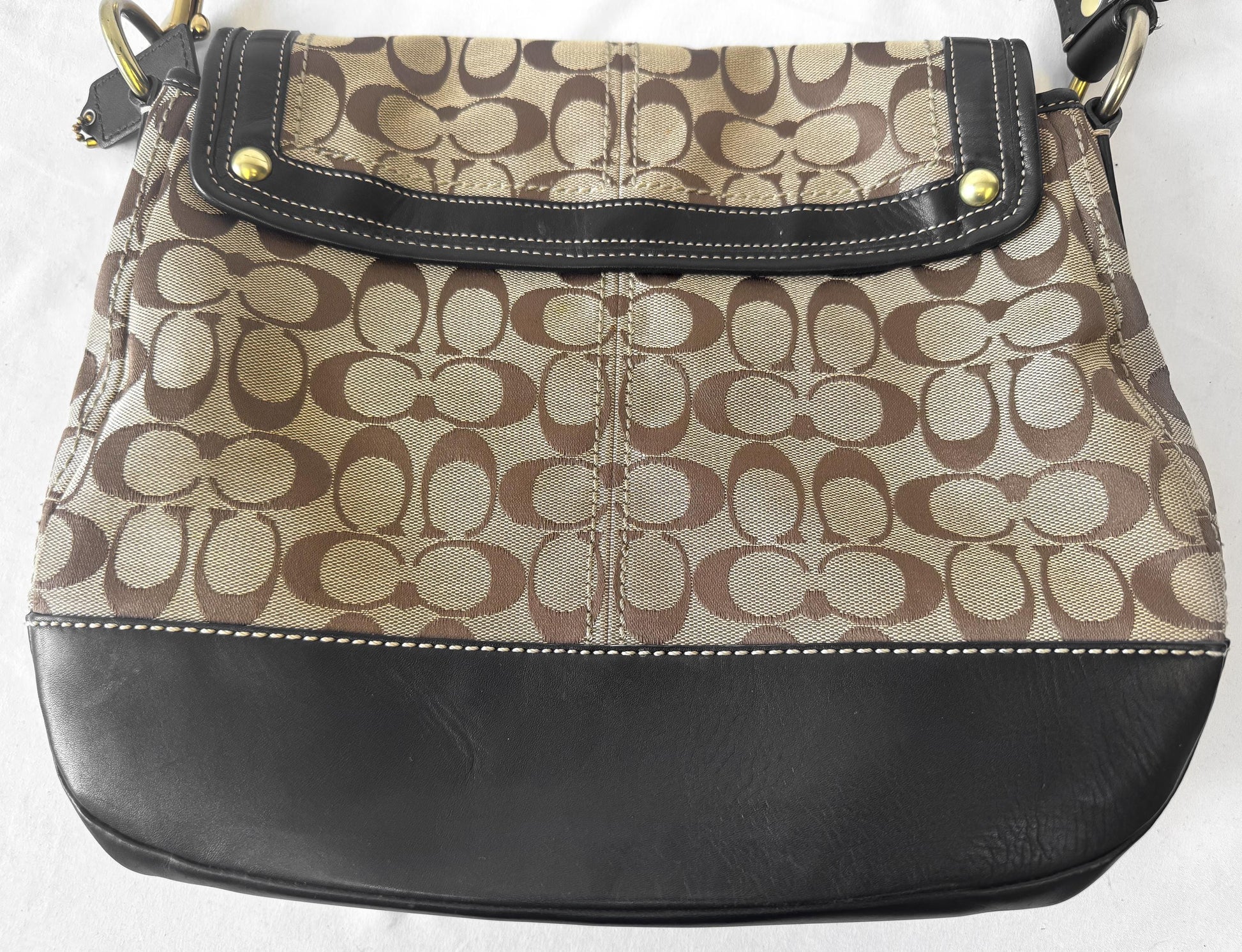 Y2K 00s Vintage Coach Ali Legacy Turnlock Beige Khaki Black Shoulder Bag, Style 12857