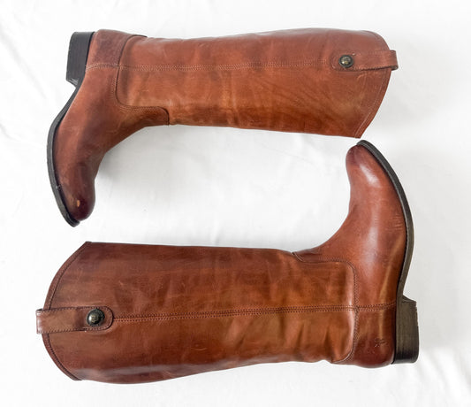 Vintage Frye Cara Cognac Tall Leather Knee High Boots, Style 4015, Women's Sz. 8.5B