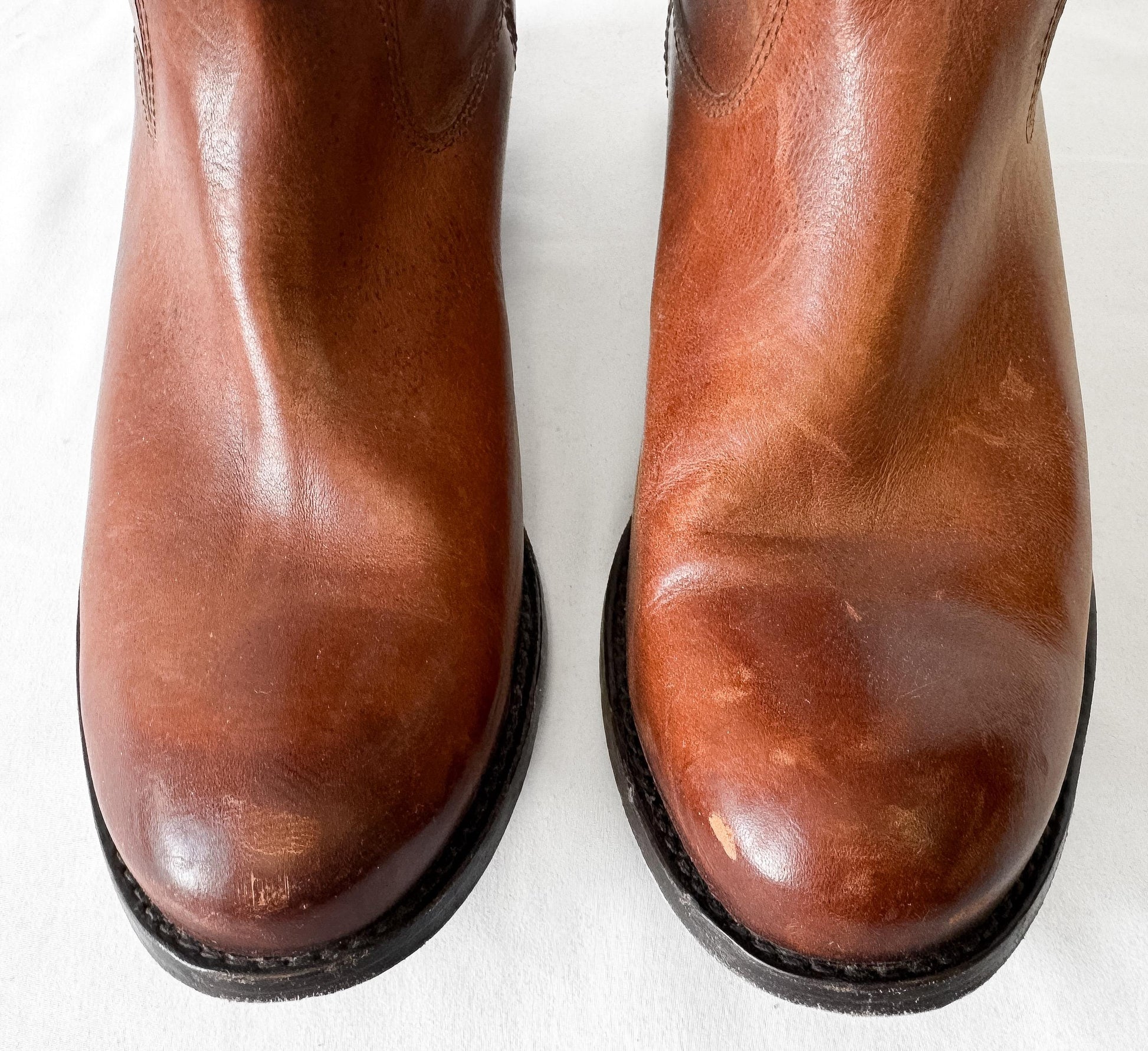 Vintage Frye Cara Cognac Tall Leather Knee High Boots, Style 4015, Women's Sz. 8.5B