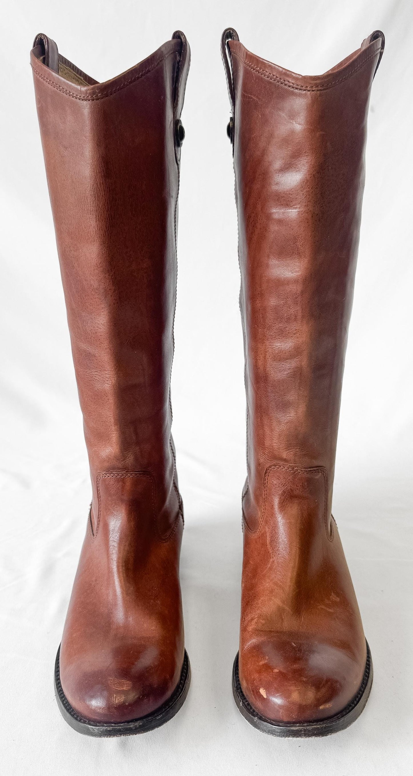 Vintage Frye Cara Cognac Tall Leather Knee High Boots, Style 4015, Women's Sz. 8.5B