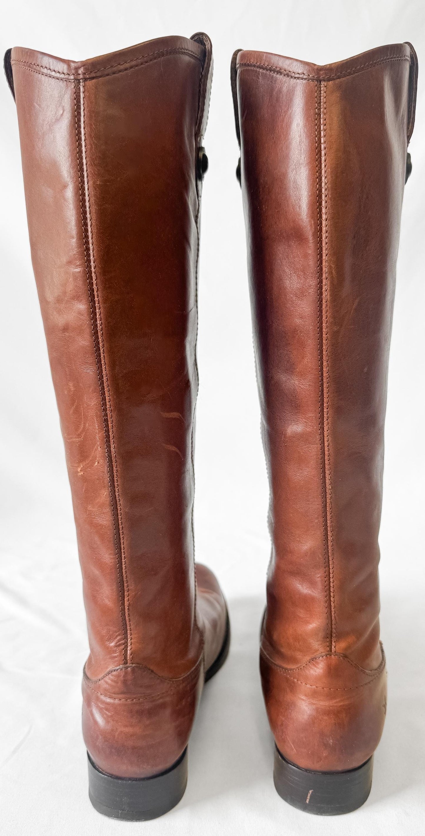 Vintage Frye Cara Cognac Tall Leather Knee High Boots, Style 4015, Women's Sz. 8.5B