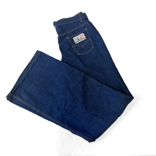 Vintage 70s Levis "Plowboy" Patch Dark Wash High Rise Bootcut Jeans, 32" x 33", Rare Collectors Retro Western Levis Jeans