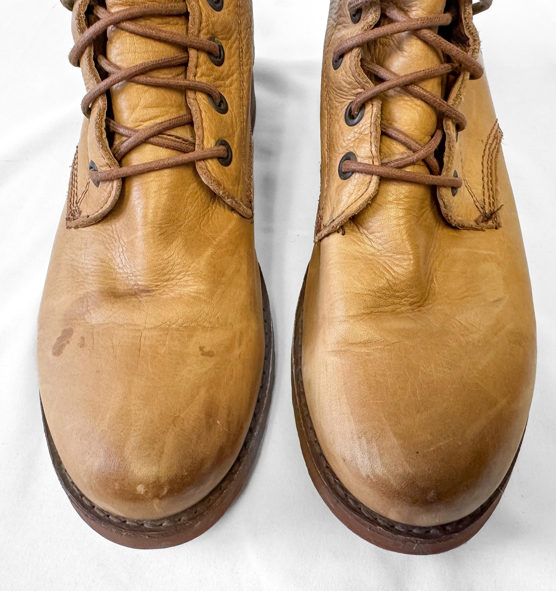 Vintage Frye Camel Beige Brown Veronica Lace Up Leather Combat Boots, Women's Sz. 10B