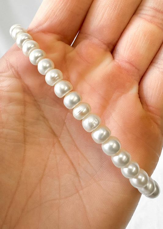 Michael Anthony Genuine Freshwater Pearl Beaded Bracelet with 10K Clasp, 7.5 Inches, Simple Elegant Minimalist Bridal Beachy Pearls