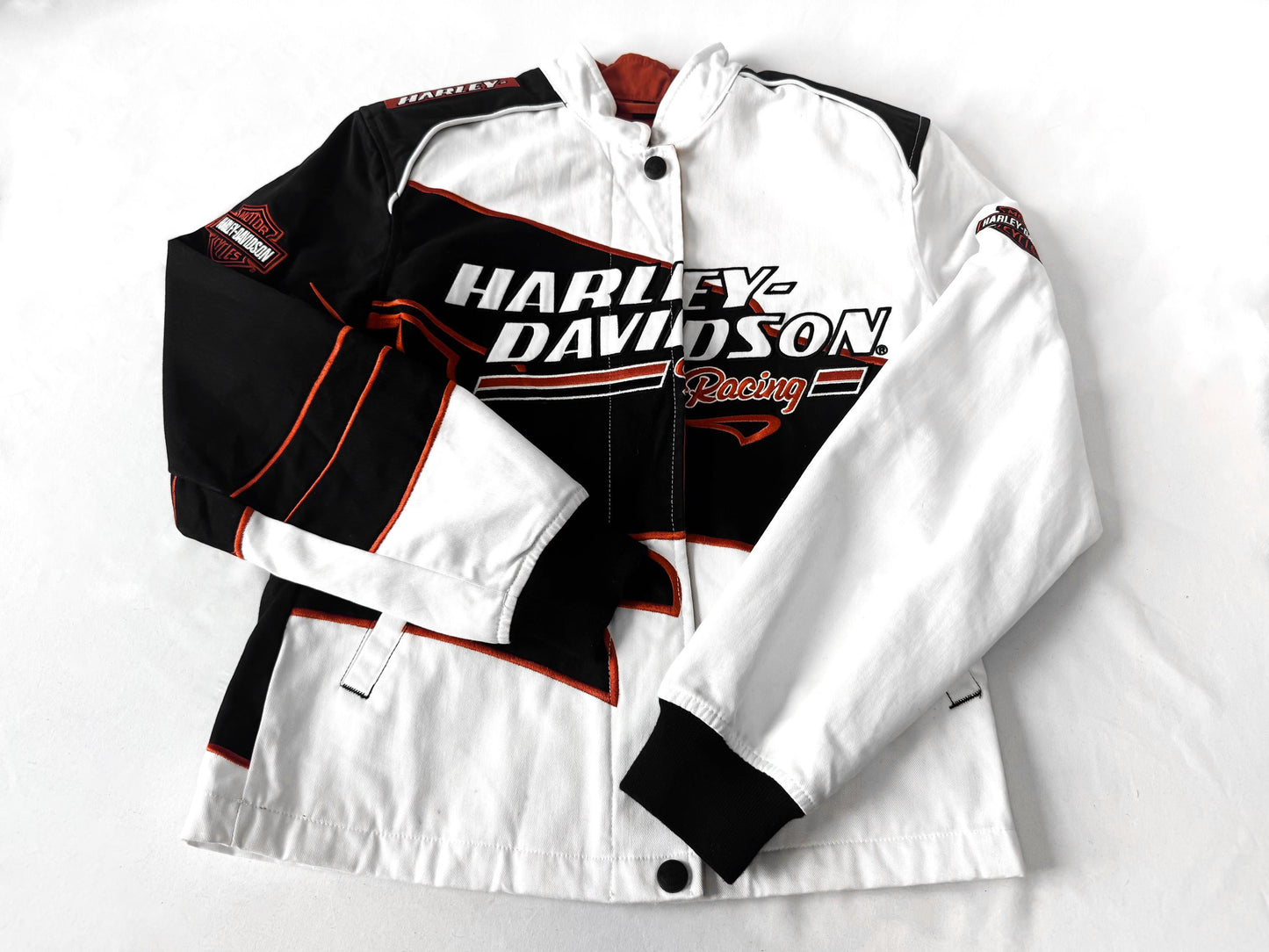 Y2K Harley Davidson White Screaming Eagle Racing Jacket, Women's Sz. S