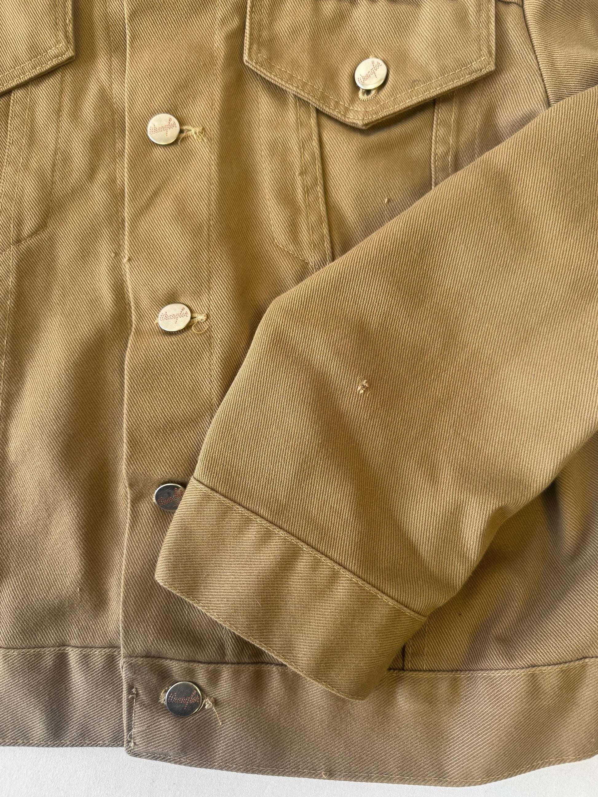 70s Wrangler Beige Khaki Denim Western Jean Jacket, Approx. Men's S, Vintage Western Unisex Jacket