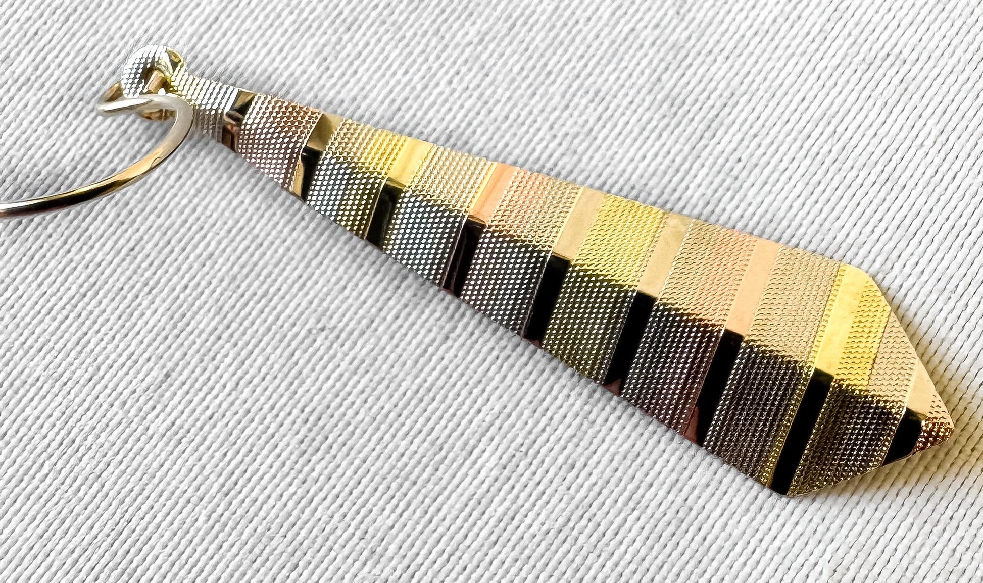 14K Tri-Color Striped Rhombus Dangle Earrings, 1.25 Inches, Unique Simple Dainty Earrings