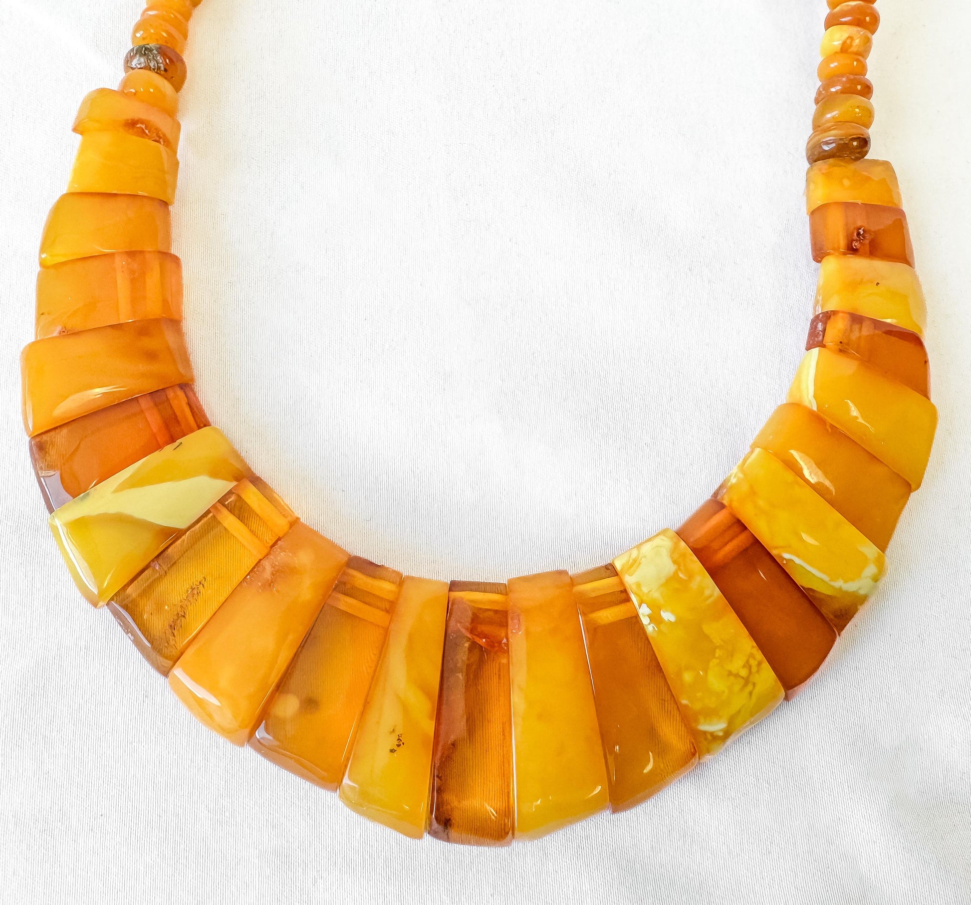 Vintage Baltic Butterscotch Amber Beaded Bib Style Statement Necklace, Roughly 17 Inches