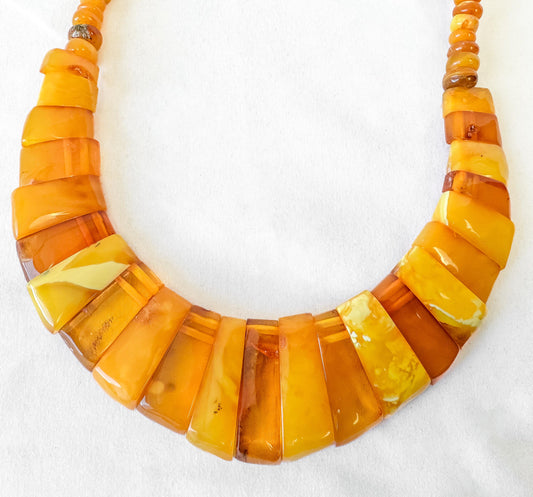 Vintage Baltic Butterscotch Amber Beaded Bib Style Statement Necklace, Roughly 17 Inches