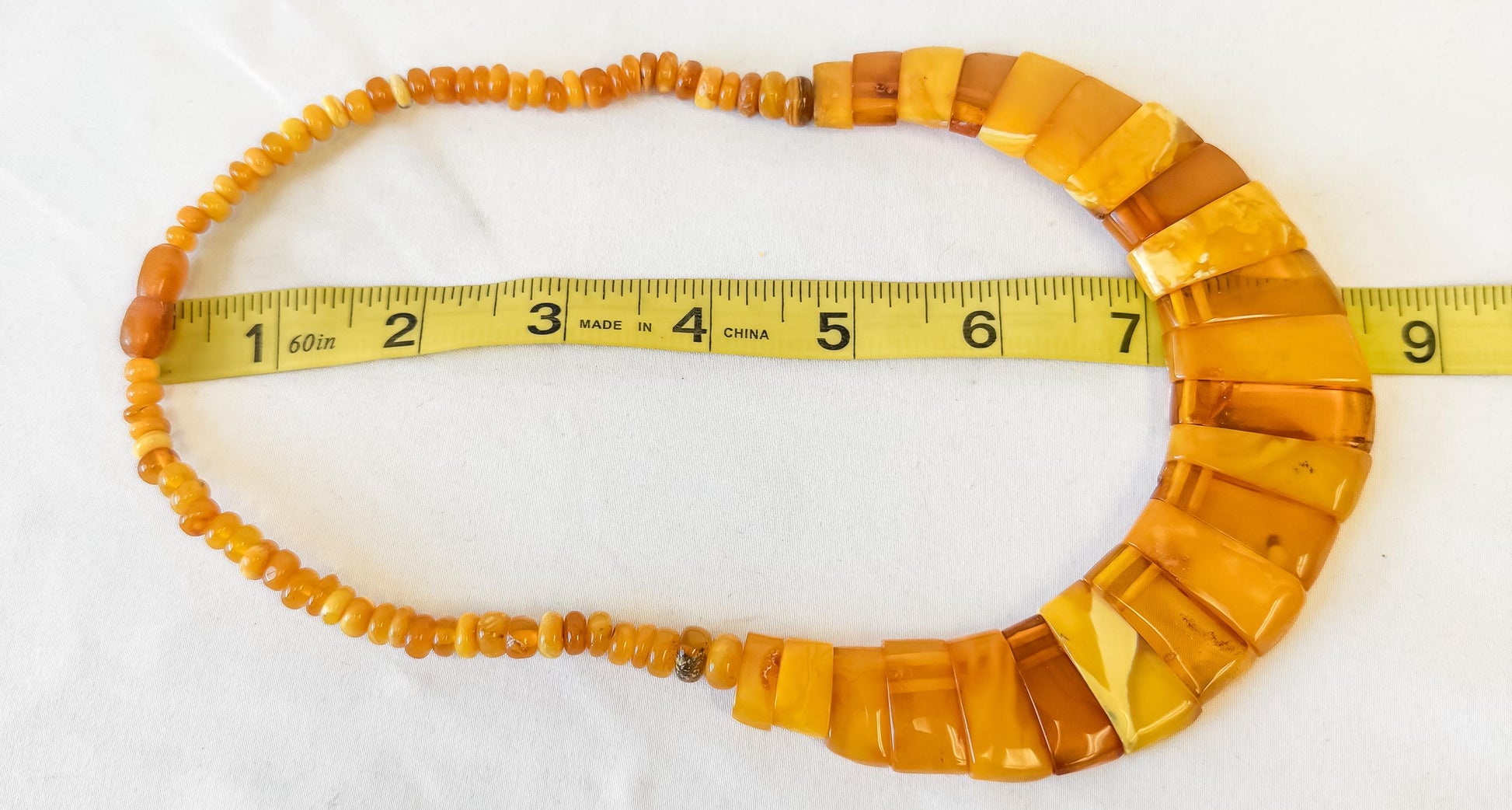Vintage Baltic Butterscotch Amber Beaded Bib Style Statement Necklace, Roughly 17 Inches