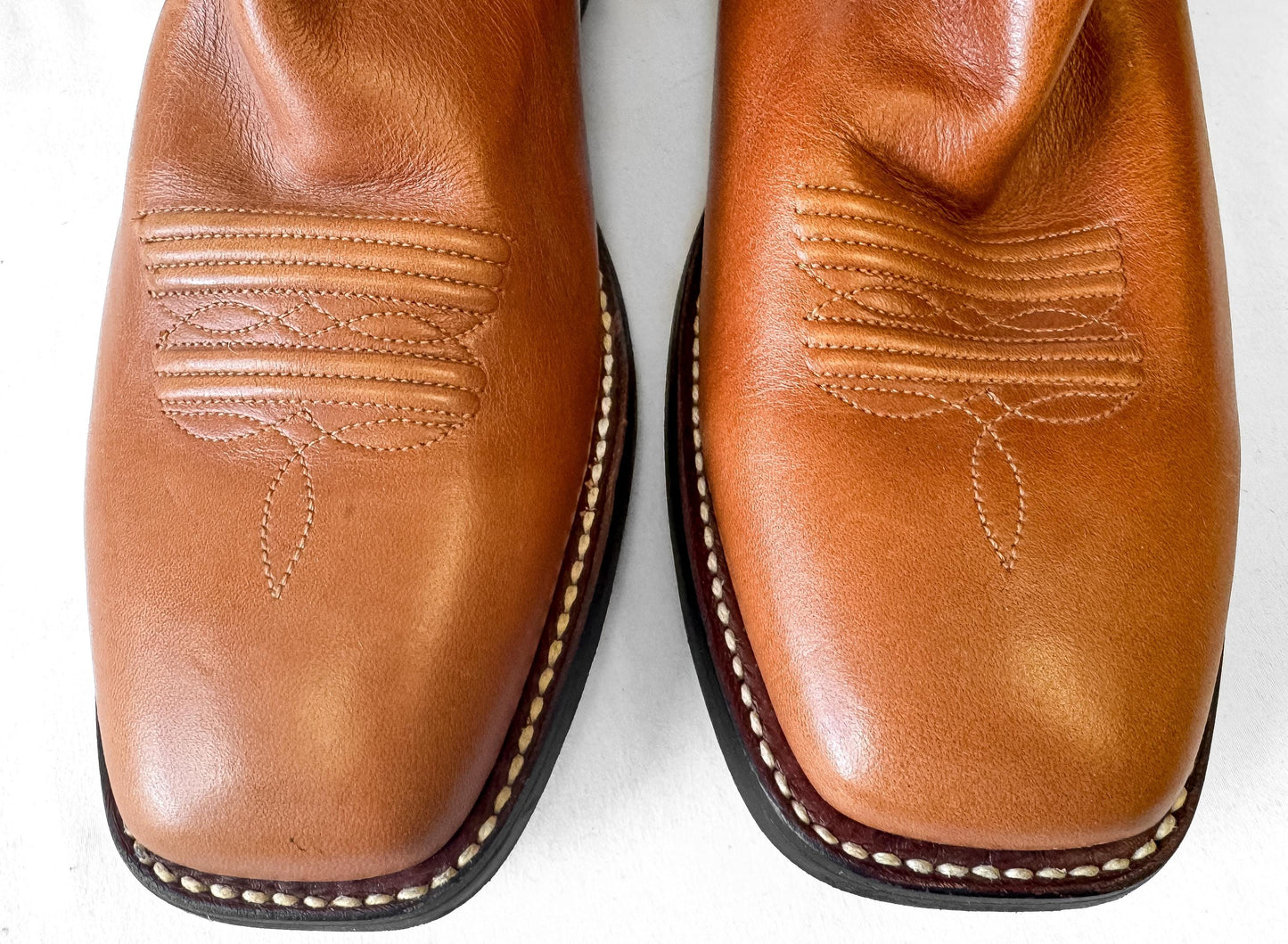 Vintage Style Ariat Sonoro Burnt Orange Leather Cowboy Unisex Boots, Men's Sz. 7.5B, Western Boho Style Festival Boots