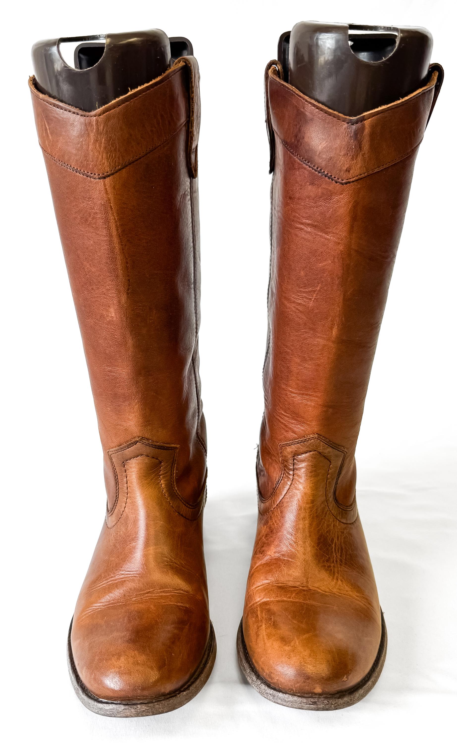 Vintage Frye Cognac Tall Knee High Leather Boots, Women's Sz. 7B, Style 4001