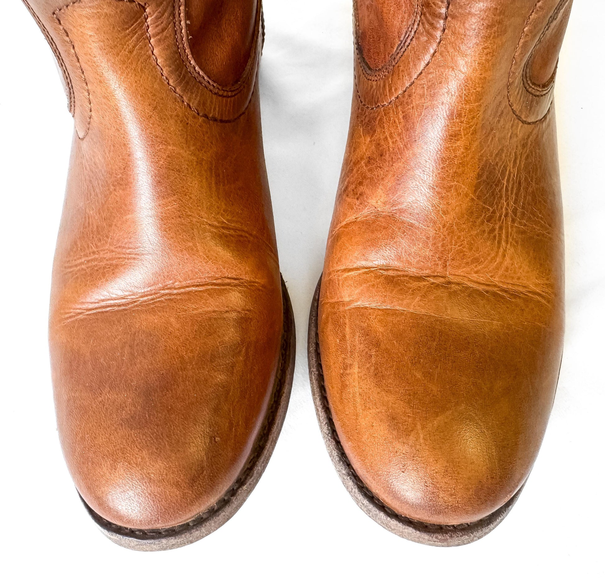Vintage Frye Cognac Tall Knee High Leather Boots, Women's Sz. 7B, Style 4001