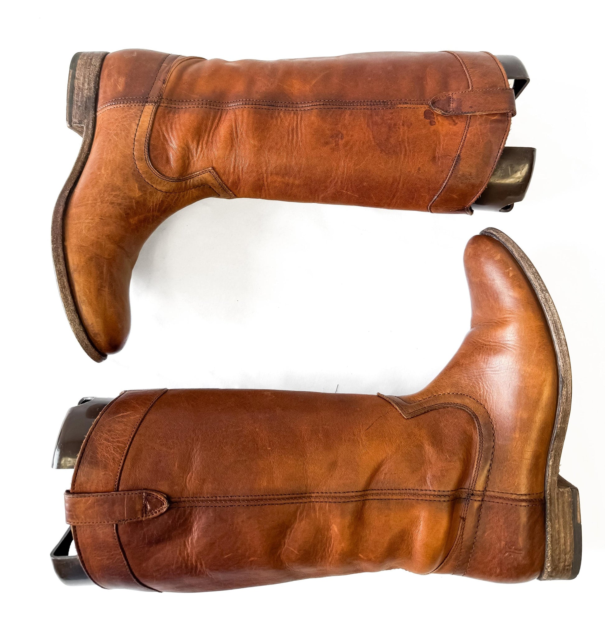 Vintage Frye Cognac Tall Knee High Leather Boots, Women's Sz. 7B, Style 4001