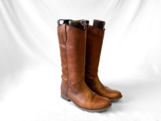 Vintage Frye Cognac Tall Knee High Leather Boots, Women's Sz. 7B, Style 4001