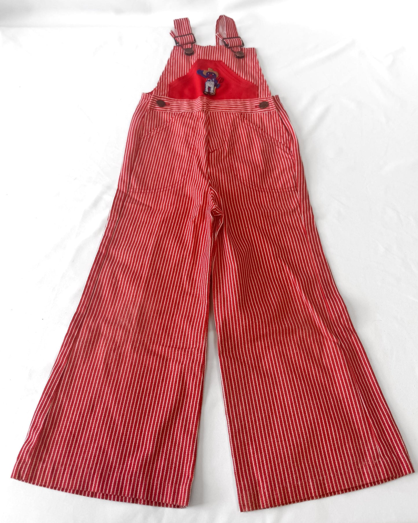 Vintage JCPenney Sesame Street Grover Red Striped Denim Overalls, Kids Size 4T