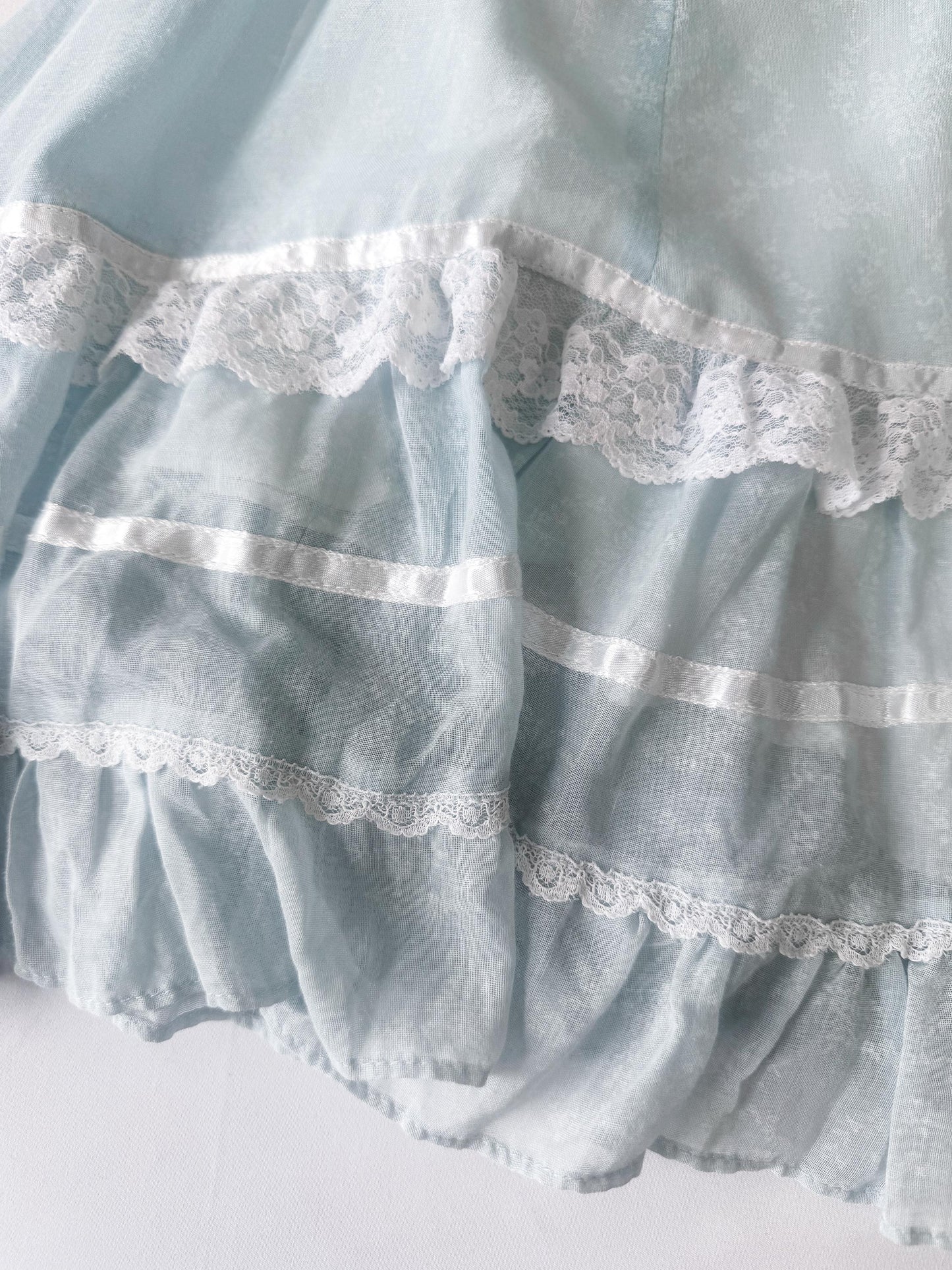 Vintage 70s Gunne Sax Baby Blue Lace Button Skirt, Approx. Size 2/4, 26" Waist, Vintage Cottage Core Coquette Prairie Style Skirt