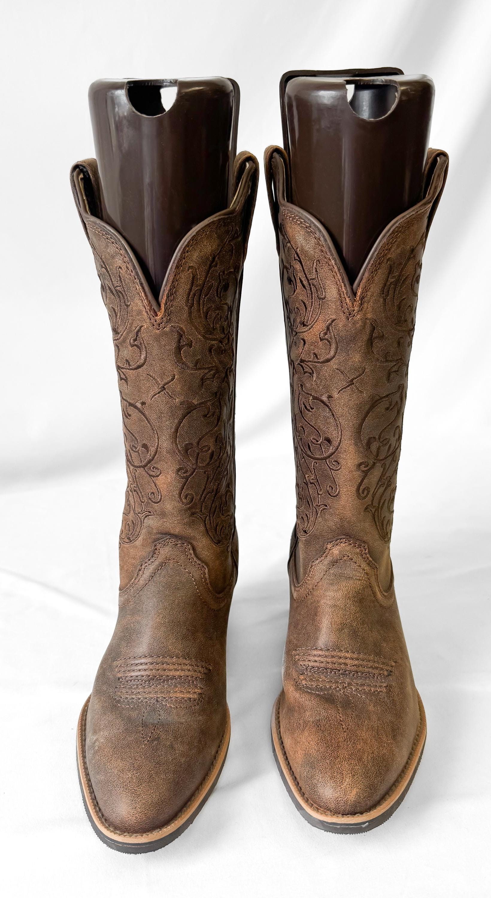 Vintage Style Twisted X Brown Swirl Floral Embroidered Cowboy Boots, Women's Sz. 6B, Western Festival Style Boots