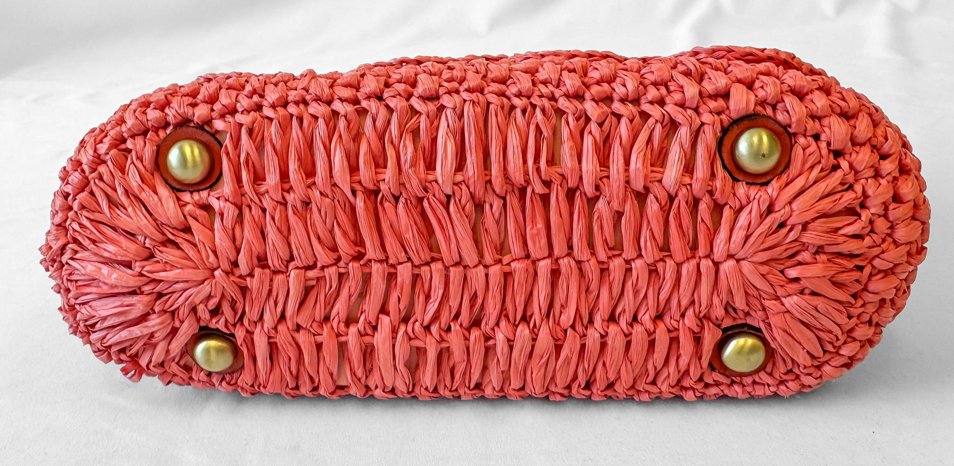 NWOT Patricia Nash Laureana Coral Pink Burnt Orange Scalloped Raffia Top Handle Satchel Bag, Coquette Cottage Core Boho Handbag