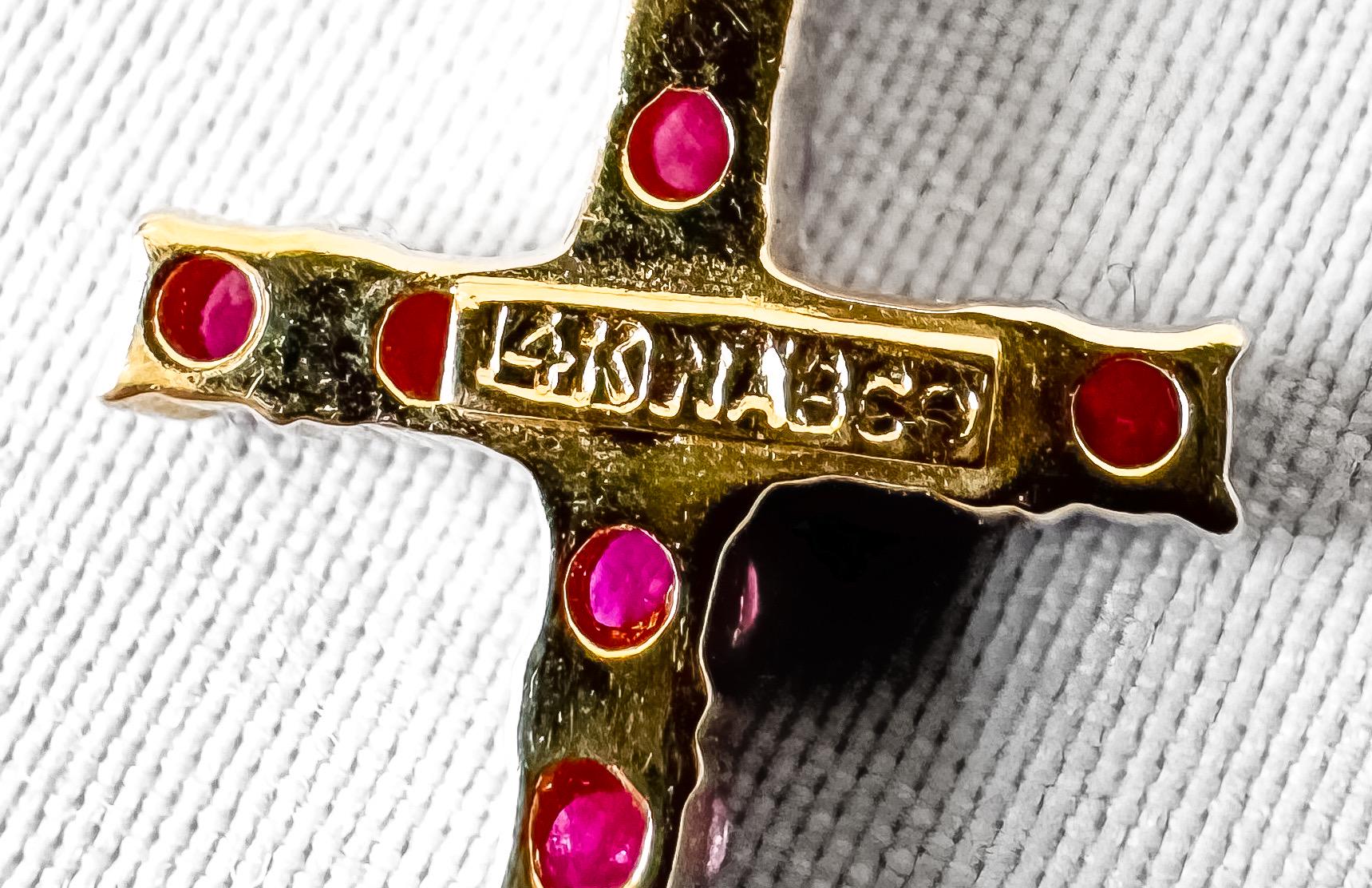 14K Yellow Gold Ruby Cross Pendant on an 18 Inch 14K Chain, Elegant Simple Cross Necklace