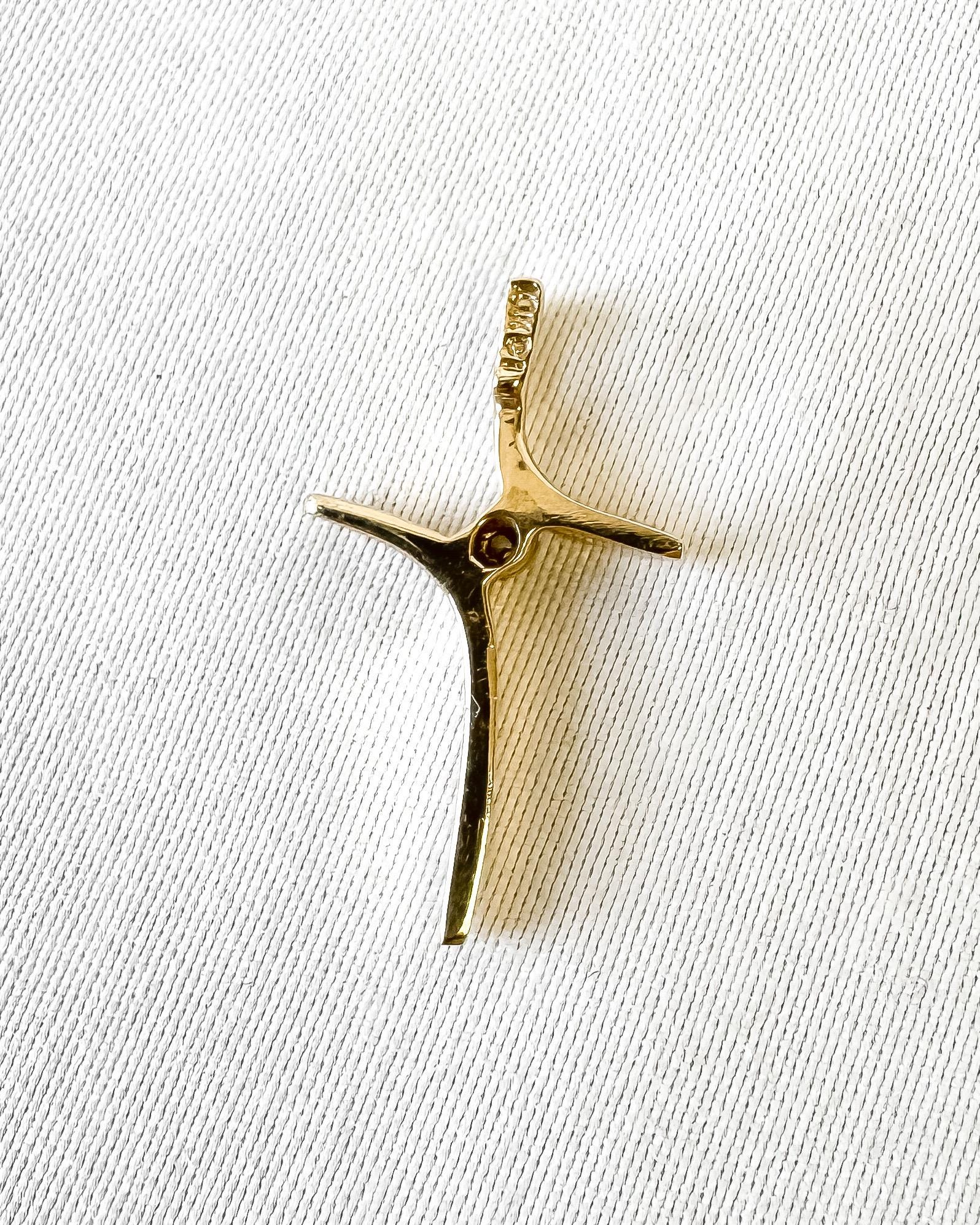 10K Yellow Gold Diamond Abstract .75" Pendant, Simple Dainty Everyday Minimalist Pendant