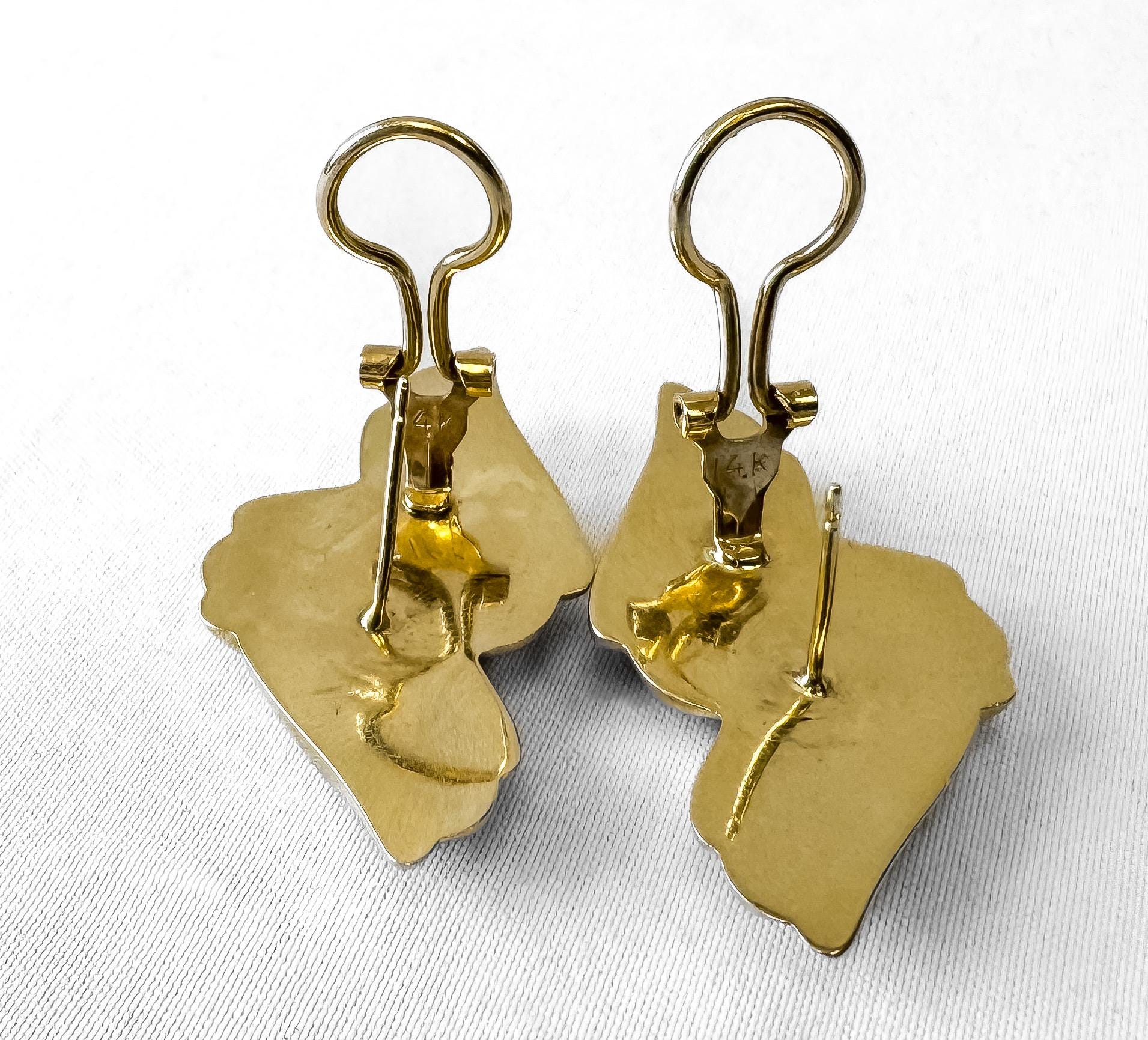 Vintage 14K Yellow Gold Knotted Twisted Rhombus Abstract Hollow Omega Back Stud Earrings, Bold Unique Statement Minimalist Earrings
