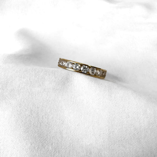 14K Yellow Gold Cubic Zirconia Round Stone Band Ring, Sz. 6/6.25, Simple Everyday Minimalist Stackable Ring