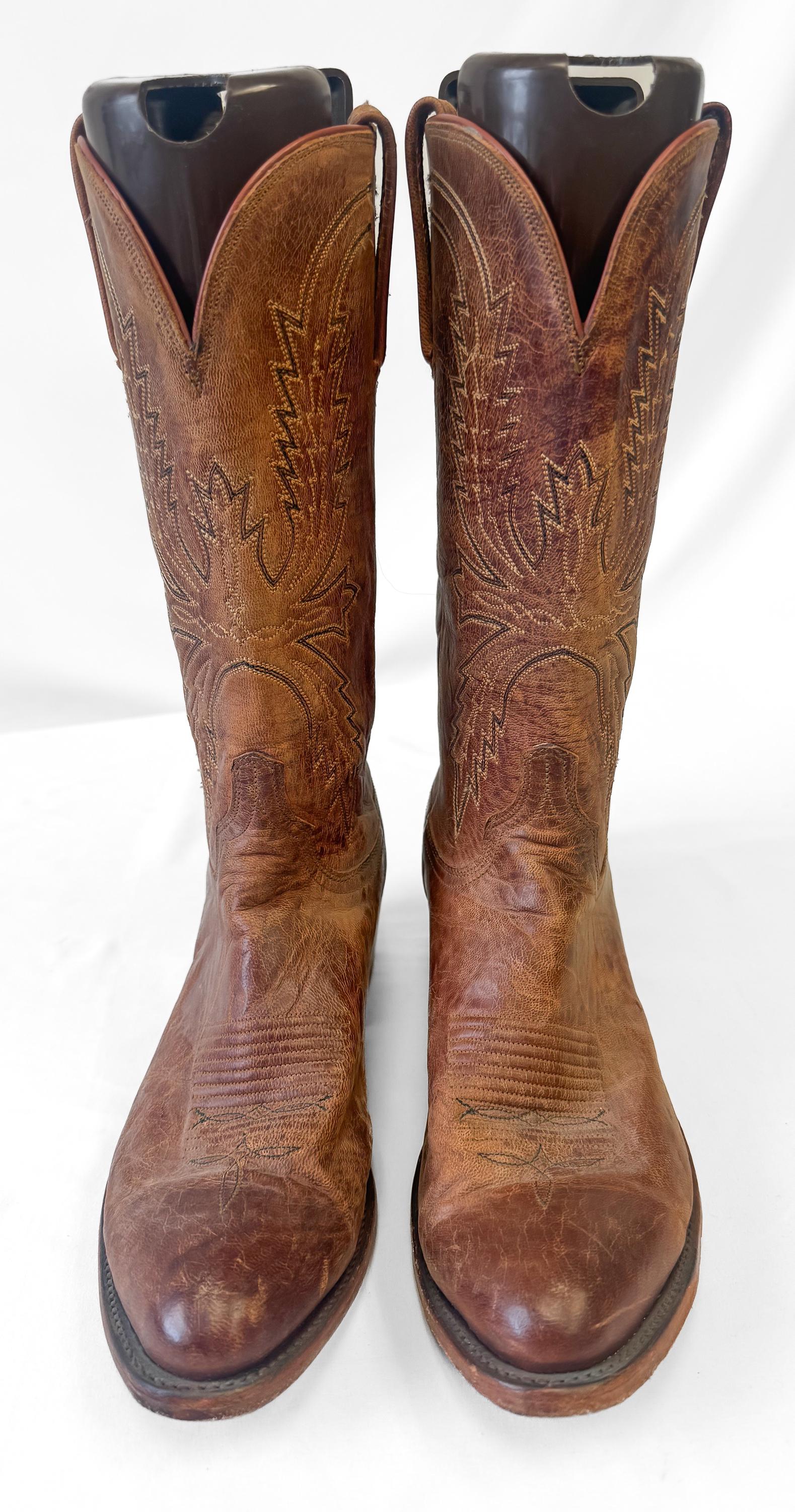 Lucchese 1883 Crayton N1547R Mad Dog Brown Leather Cowboy Boots, Men's Sz. 11D, Vintage Style Western Boots