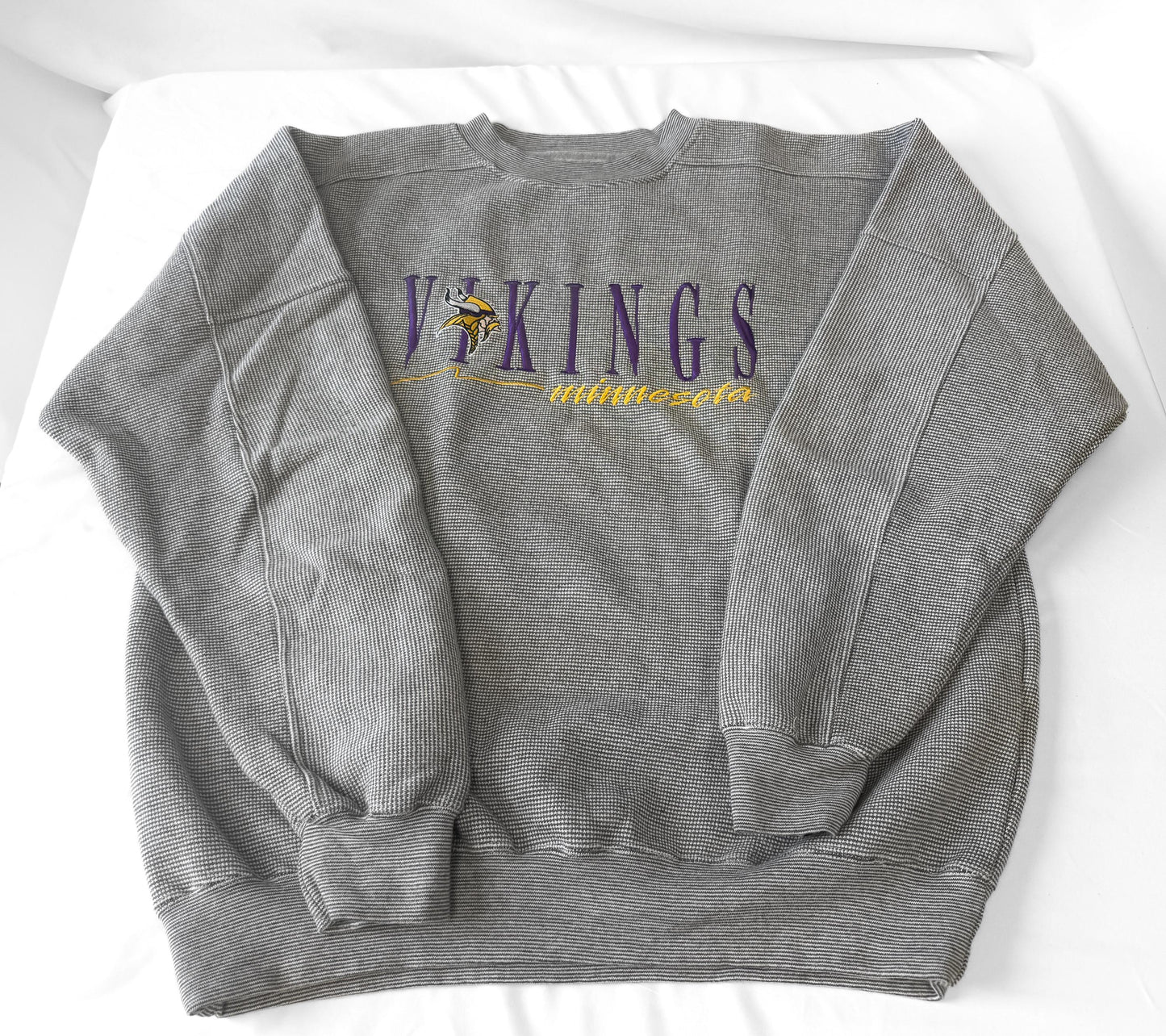 Vintage 90s Minnesota Vikings Gray Embroidered Logo Crewneck Sweater, Men's Sz. L, Vintage NFL Football Apparel