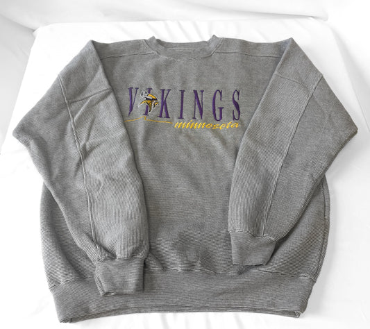 Vintage 90s Minnesota Vikings Gray Embroidered Logo Crewneck Sweater, Men's Sz. L, Vintage NFL Football Apparel
