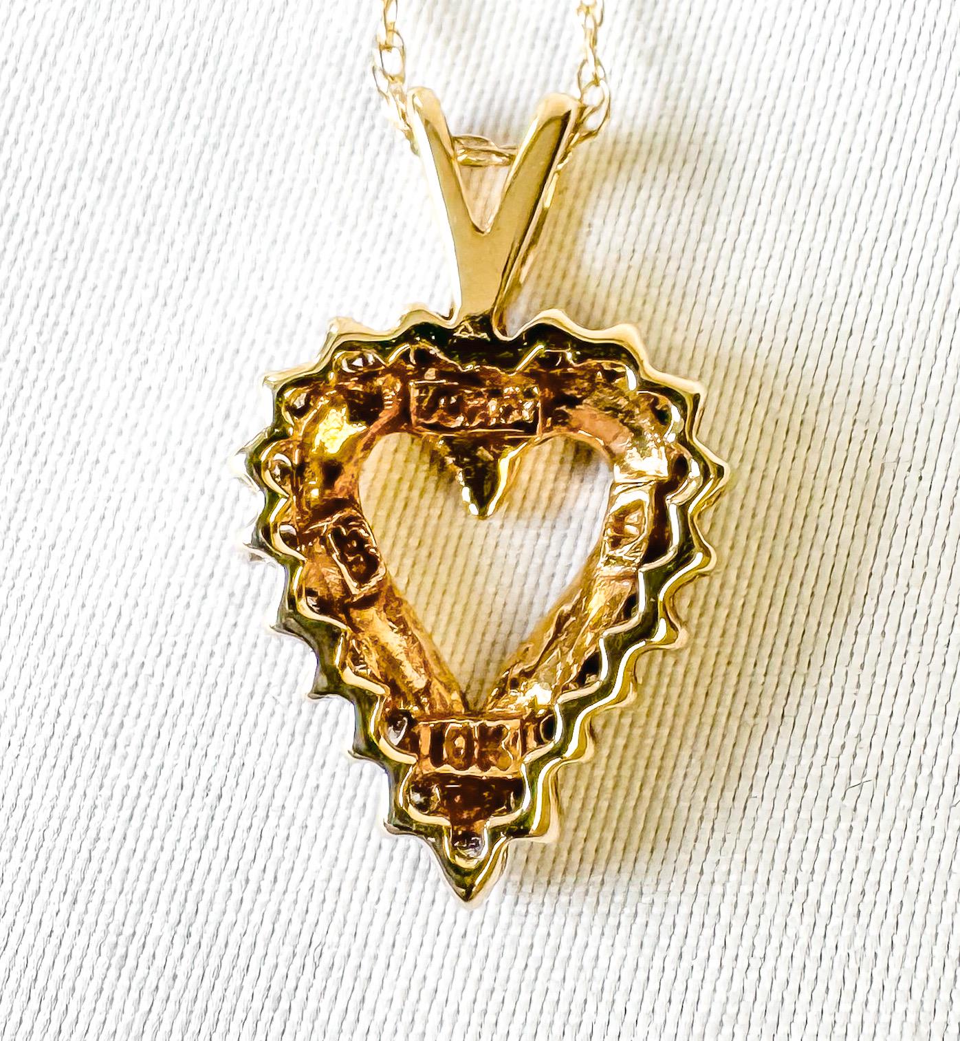 Vintage 10K Yellow Gold Diamond Heart 19 Inch Necklace, Simple Dainty Everyday Minimalist Necklace
