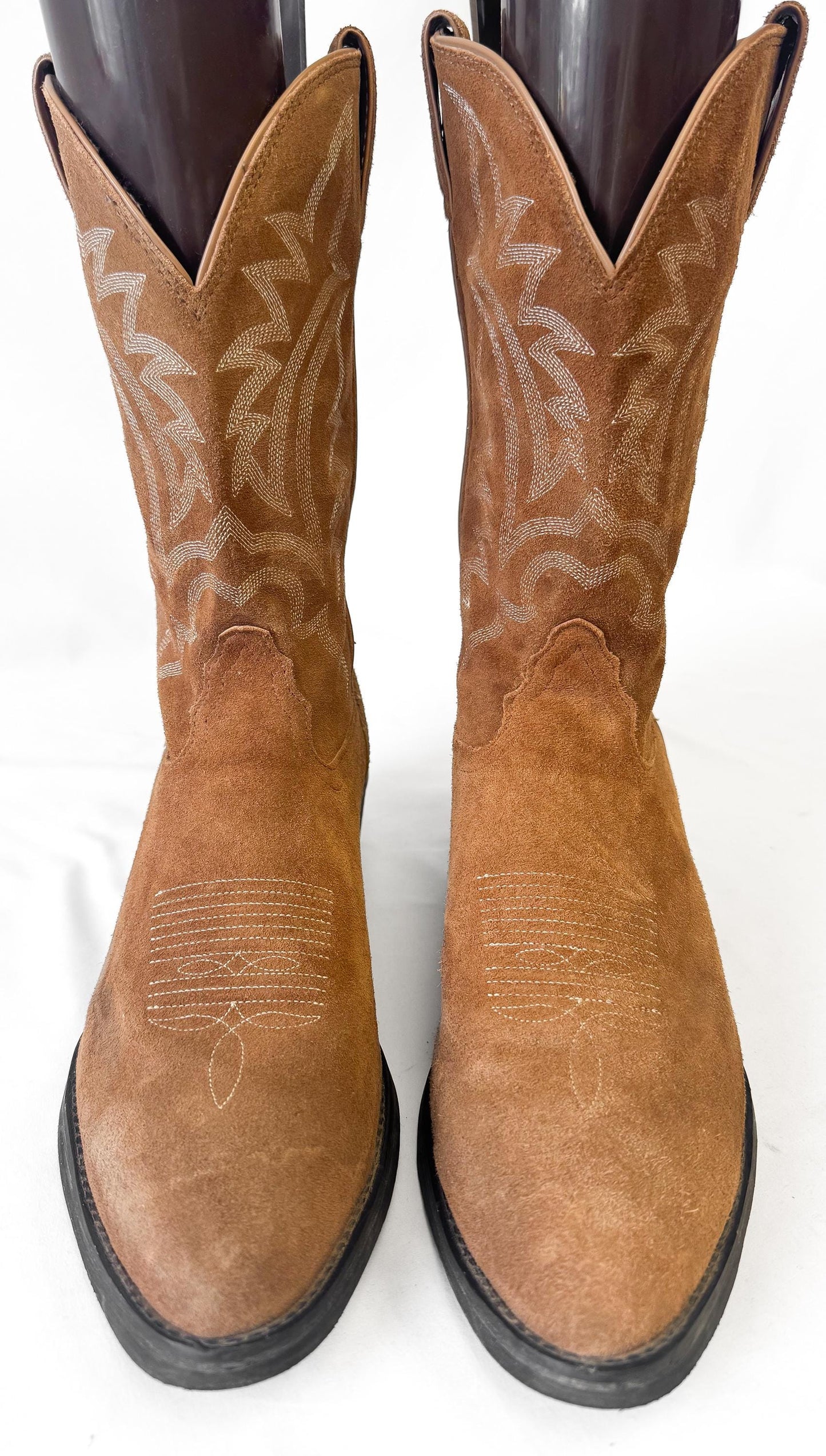 Vintage Style Tony Lama Brown Tan Suede Embroidered Cowboy Boots, Men's Sz. 13D