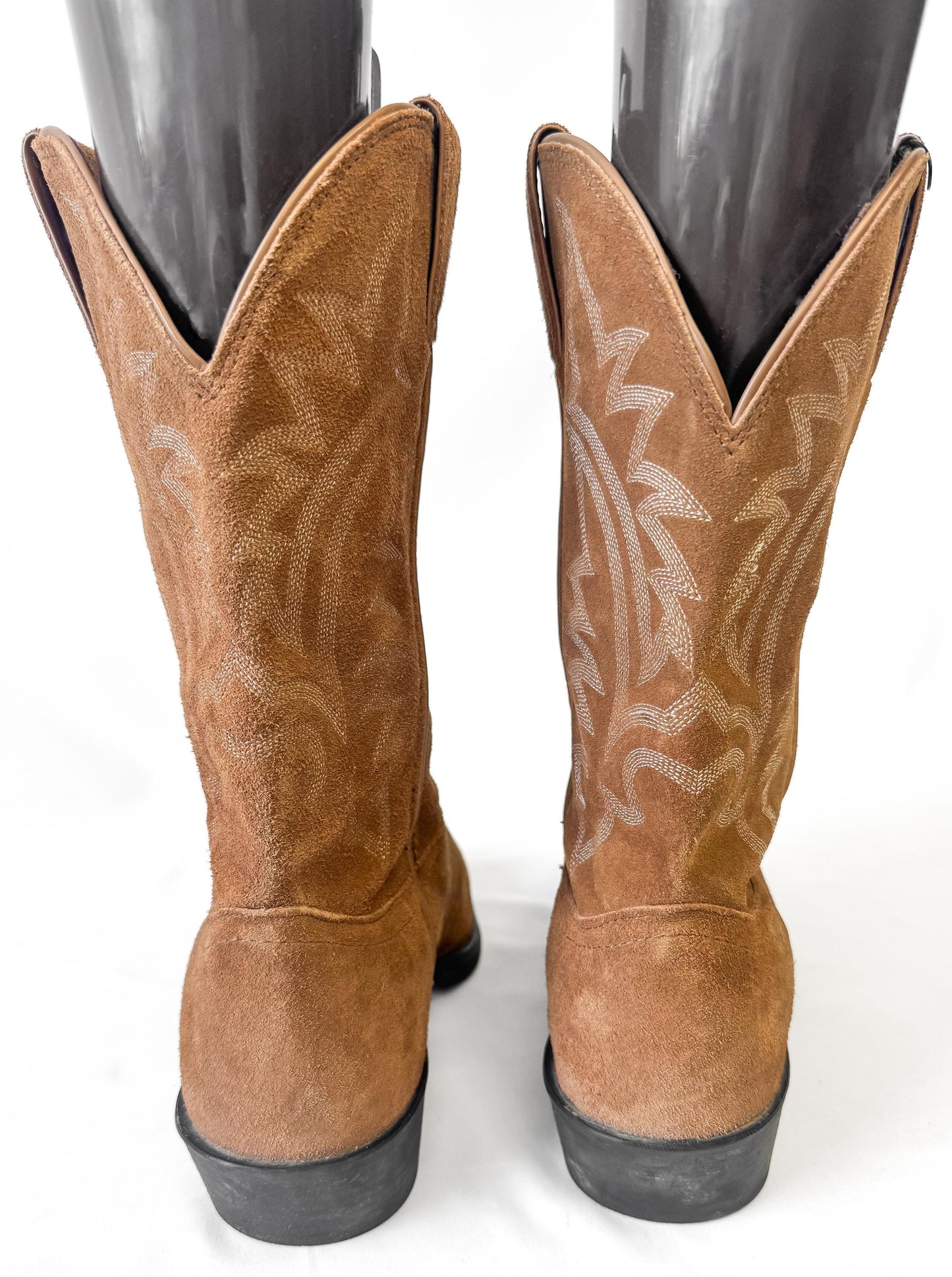 Vintage Style Tony Lama Brown Tan Suede Embroidered Cowboy Boots, Men's Sz. 13D