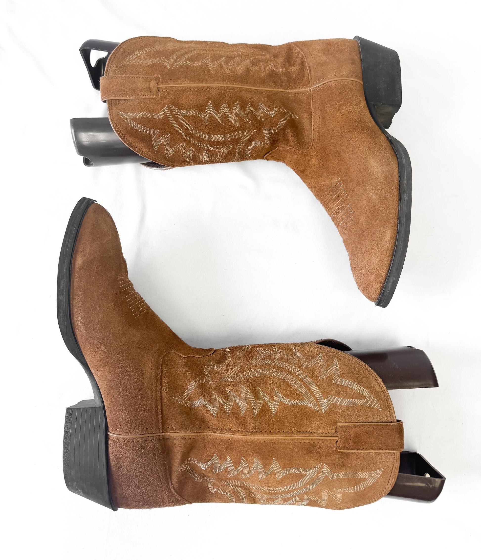 Vintage Style Tony Lama Brown Tan Suede Embroidered Cowboy Boots, Men's Sz. 13D