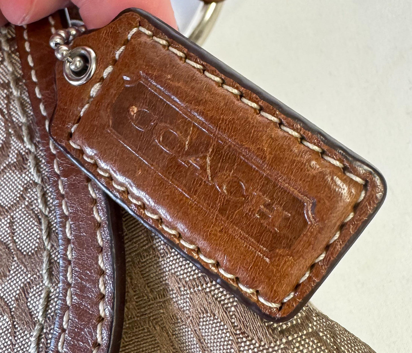 Y2K 00s Coach Soho Signature Khaki Beige Brown Medium Shoulder Bag, Style 12309