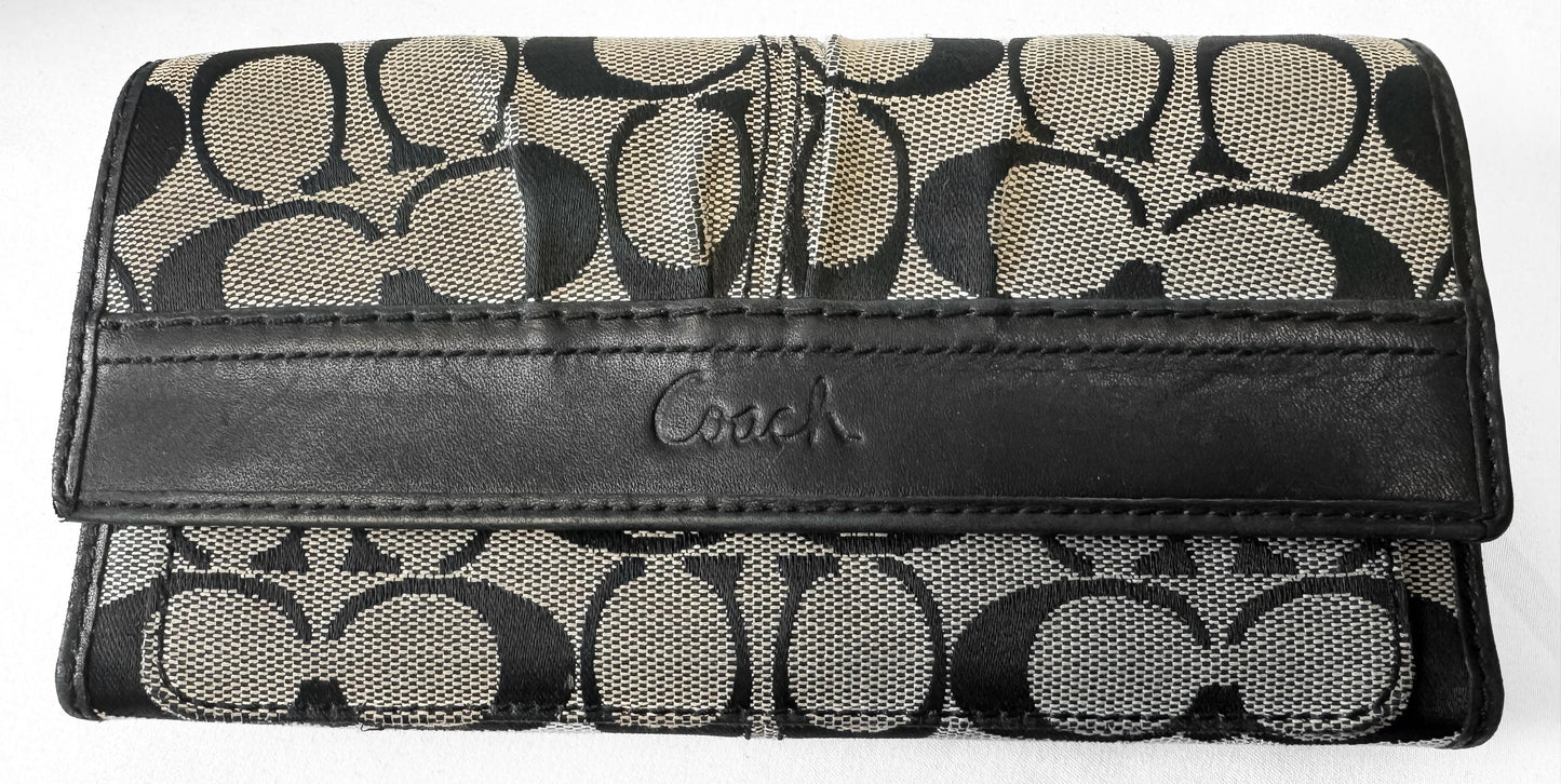 Y2K Coach Signature Hampton Hobo Beige Black Shoulder Bag with Matching Wallet, Style 13971