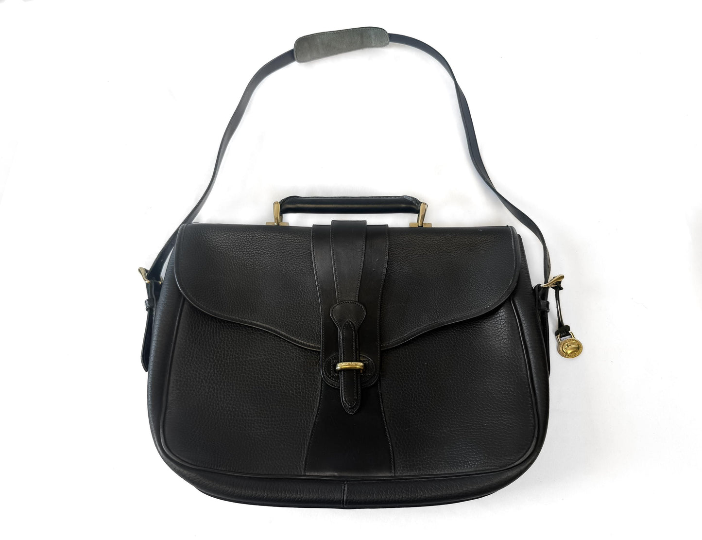 Vintage Dooney and Bourke Black Pebbled Leather Crossbody Briefcase Satchel Work Bag