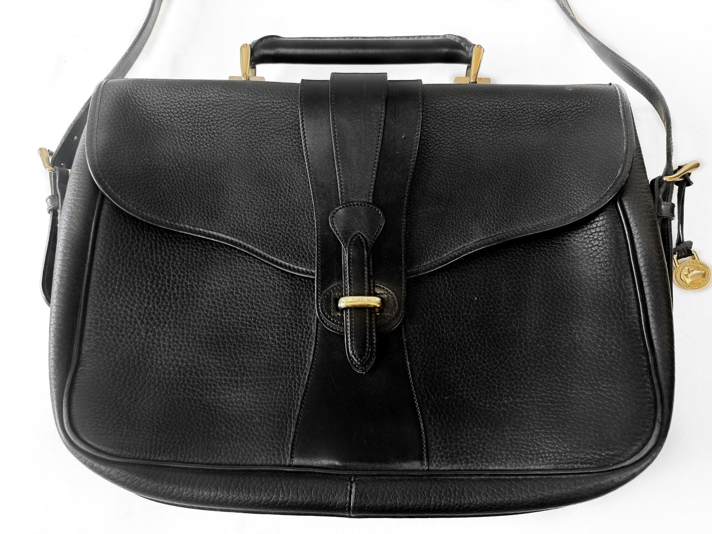 Vintage Dooney and Bourke Black Pebbled Leather Crossbody Briefcase Satchel Work Bag